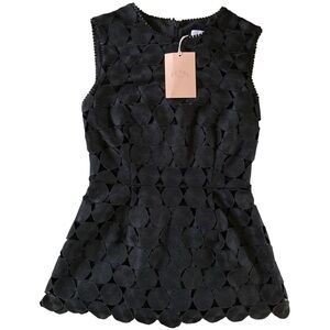 Pearl by Lela Rose Circle Lace Peplum Black  Top NWT
